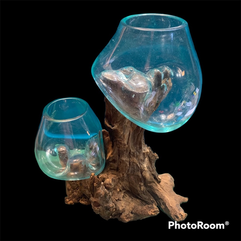 SALE!!!! Glass on wood hand blown one of a kind.    3